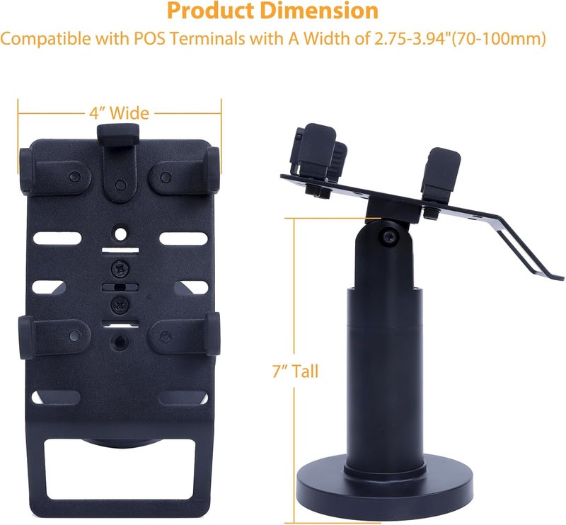 CRIZISTON Universal Credit Card Terminal Stand for Square Terminal, 7" Tall Swivel and Tilt Credit Card Readers Square Stand with Handle for Most POS Machine, Screw-in and Adhesive Installation, Black - Image 2